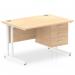 Impulse 1200 x 800mm Straight Office Desk Maple Top White Cantilever Leg Workstation 1 x 3 Drawer Fixed Pedestal MI002443