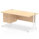 Impulse 1600 x 800mm Straight Office Desk Maple Top White Cantilever Leg Workstation 1 x 3 Drawer Fixed Pedestal MI002445