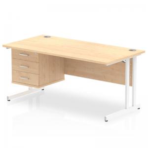 Impulse 1600 x 800mm Straight Office Desk Maple Top White Cantilever