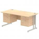 Impulse 1600 x 800mm Straight Office Desk Maple Top Silver Cantilever Leg Workstation 2 x 2 Drawer Fixed Pedestal MI002449