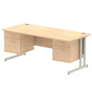 Impulse 1800 x 800mm Straight Office Desk Maple Top Silver Cantilever