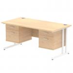 Impulse 1600 x 800mm Straight Office Desk Maple Top White Cantilever Leg Workstation 2 x 2 Drawer Fixed Pedestal MI002453