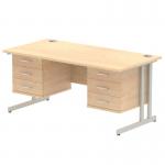 Impulse 1600 x 800mm Straight Office Desk Maple Top Silver Cantilever Leg Workstation 2 x 3 Drawer Fixed Pedestal MI002457