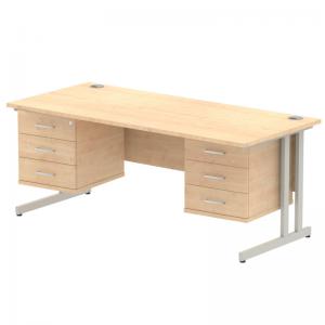 Impulse 1800 x 800mm Straight Office Desk Maple Top Silver Cantilever