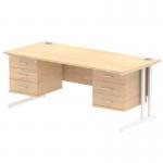 Impulse 1800 x 800mm Straight Office Desk Maple Top White Cantilever Leg Workstation 2 x 3 Drawer Fixed Pedestal MI002462