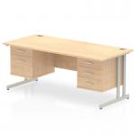 Impulse 1600 x 800mm Straight Office Desk Maple Top Silver Cantilever Leg Workstation 1 x 2 Drawer 1 x 3 Drawer Fixed Pedestal MI002465