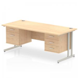 Impulse 1600 x 800mm Straight Office Desk Maple Top Silver Cantilever