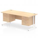 Impulse 1600 x 800mm Straight Office Desk Maple Top White Cantilever Leg Workstation 1 x 2 Drawer 1 x 3 Drawer Fixed Pedestal MI002469