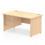 Impulse 1400 x 800mm Straight Office Desk Maple Top Panel End Leg Workstation 1 x 2 Drawer Fixed Pedestal MI002477