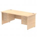 Impulse 1800 x 800mm Straight Office Desk Maple Top Panel End Leg Workstation 2 x 3 Drawer Fixed Pedestal MI002491