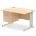 Impulse 1200 x 800mm Straight Office Desk Maple Top Silver Cable Managed Leg Workstation 1 x 2 Drawer Fixed Pedestal MI002511