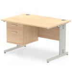 Impulse 1200 Rectangle Silver Cable Managed Leg Desk MAPLE 1 x 2 Drawer Fixed Ped MI002511