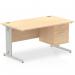 Impulse 1400 x 800mm Straight Office Desk Maple Top Silver Cable Managed Leg Workstation 1 x 2 Drawer Fixed Pedestal MI002512