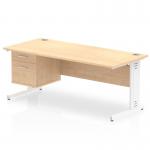 Impulse 1800 x 800mm Straight Office Desk Maple Top White Cable Managed Leg Workstation 1 x 2 Drawer Fixed Pedestal MI002518