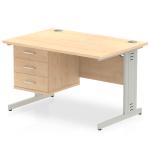 Impulse 1200 Rectangle Silver Cable Managed Leg Desk MAPLE 1 x 3 Drawer Fixed Ped MI002519