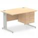 Impulse 1200 Rectangle Silver Cable Managed Leg Desk MAPLE 1 x 3 Drawer Fixed Ped MI002519