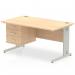 Impulse 1400 x 800mm Straight Office Desk Maple Top Silver Cable Managed Leg Workstation 1 x 3 Drawer Fixed Pedestal MI002520