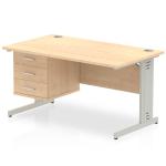 Impulse 1400 Rectangle Silver Cable Managed Leg Desk MAPLE 1 x 3 Drawer Fixed Ped MI002520