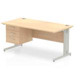 Impulse 1600 Rectangle Silver Cable Managed Leg Desk MAPLE 1 x 3 Drawer Fixed Ped MI002521