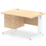 Impulse 1200 x 800mm Straight Office Desk Maple Top White Cable Managed Leg Workstation 1 x 3 Drawer Fixed Pedestal MI002523