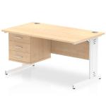 Impulse 1400 x 800mm Straight Office Desk Maple Top White Cable Managed Leg Workstation 1 x 3 Drawer Fixed Pedestal MI002524