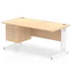 Impulse 1600 x 800mm Straight Office Desk Maple Top White Cable Managed Leg Workstation 1 x 3 Drawer Fixed Pedestal MI002525