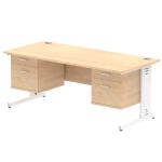 Impulse 1800 x 800mm Straight Office Desk Maple Top White Cable Managed Leg Workstation 2 x 2 Drawer Fixed Pedestal MI002534
