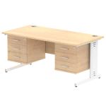 Impulse 1600 x 800mm Straight Office Desk Maple Top White Cable Managed Leg Workstation 2 x 3 Drawer Fixed Pedestal MI002541