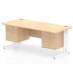 Impulse 1600 x 800mm Straight Office Desk Maple Top White Cable Managed Leg Workstation 1 x 2 Drawer 1 x 3 Drawer Fixed Pedestal MI002549