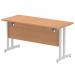 Impulse 1400 x 600mm Straight Office Desk Oak Top Silver Cantilever Leg MI002649