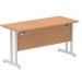 Impulse 1400 x 600mm Straight Office Desk Oak Top Silver Cantilever Leg MI002649