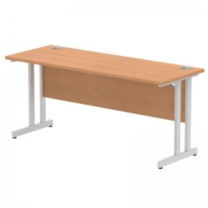 Impulse 1600 x 600mm Straight Office Desk Oak Top Silver Cantilever
