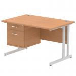 Impulse 1200 x 800mm Straight Office Desk Oak Top Silver Cantilever Leg Workstation 1 x 2 Drawer Fixed Pedestal MI002657