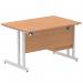 Impulse 1200 x 800mm Straight Office Desk Oak Top Silver Cantilever Leg Workstation 1 x 2 Drawer Fixed Pedestal MI002657