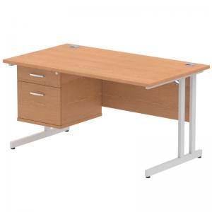 Impulse 1400 x 800mm Straight Office Desk Oak Top Silver Cantilever