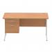 Impulse 1400 x 800mm Straight Office Desk Oak Top Silver Cantilever Leg Workstation 1 x 2 Drawer Fixed Pedestal MI002658