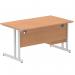 Impulse 1400 x 800mm Straight Office Desk Oak Top Silver Cantilever Leg Workstation 1 x 2 Drawer Fixed Pedestal MI002658