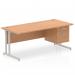 Impulse 1800 x 800mm Straight Office Desk Oak Top Silver Cantilever Leg Workstation 1 x 2 Drawer Fixed Pedestal MI002660