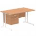 Impulse 1400 x 800mm Straight Office Desk Oak Top White Cantilever Leg Workstation 1 x 2 Drawer Fixed Pedestal MI002662