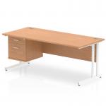 Impulse 1800 x 800mm Straight Office Desk Oak Top White Cantilever Leg Workstation 1 x 2 Drawer Fixed Pedestal MI002664