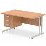 Impulse 1400 x 800mm Straight Office Desk Oak Top Silver Cantilever Leg Workstation 1 x 3 Drawer Fixed Pedestal MI002666