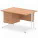 Impulse 1200 x 800mm Straight Office Desk Oak Top White Cantilever Leg Workstation 1 x 3 Drawer Fixed Pedestal MI002669