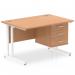 Impulse 1200 x 800mm Straight Office Desk Oak Top White Cantilever Leg Workstation 1 x 3 Drawer Fixed Pedestal MI002669