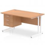 Impulse 1400 x 800mm Straight Office Desk Oak Top White Cantilever Leg Workstation 1 x 3 Drawer Fixed Pedestal MI002670