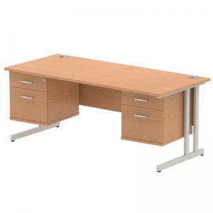 Impulse 1800 x 800mm Straight Office Desk Oak Top Silver Cantilever