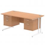 Impulse 1600 x 800mm Straight Office Desk Oak Top White Cantilever Leg Workstation 2 x 2 Drawer Fixed Pedestal MI002679