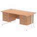 Impulse 1600 x 800mm Straight Office Desk Oak Top White Cantilever Leg Workstation 2 x 3 Drawer Fixed Pedestal MI002687