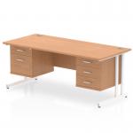 Impulse 1600 x 800mm Straight Office Desk Oak Top White Cantilever Leg Workstation 1 x 2 Drawer 1 x 3 Drawer Fixed Pedestal MI002695