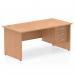 Impulse 1600 x 800mm Straight Office Desk Oak Top Panel End Leg Workstation 1 x 3 Drawer Fixed Pedestal MI002708