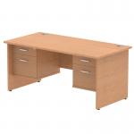 Impulse 1600 x 800mm Straight Office Desk Oak Top Panel End Leg Workstation 2 x 2 Drawer Fixed Pedestal MI002712